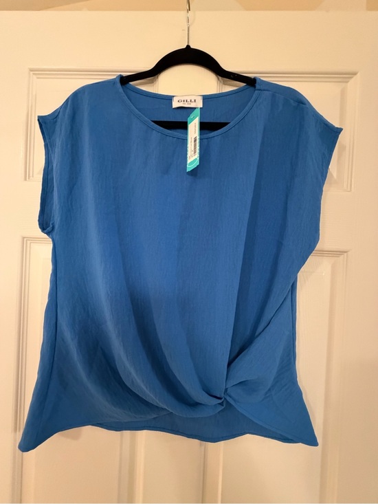 Gilli Tops - Gilli Royal Blue Twist-Hem Cap Sleeve Blouse